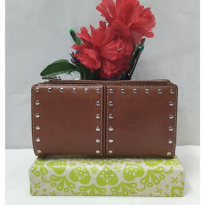 Michael Kors Altor Brown Leathe Studded Credit Card ID Window Bifold Wallet
